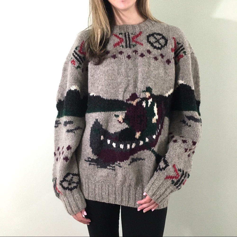 Ralph Lauren 80s 90s Vtg Canoe Scene Wool Sweater